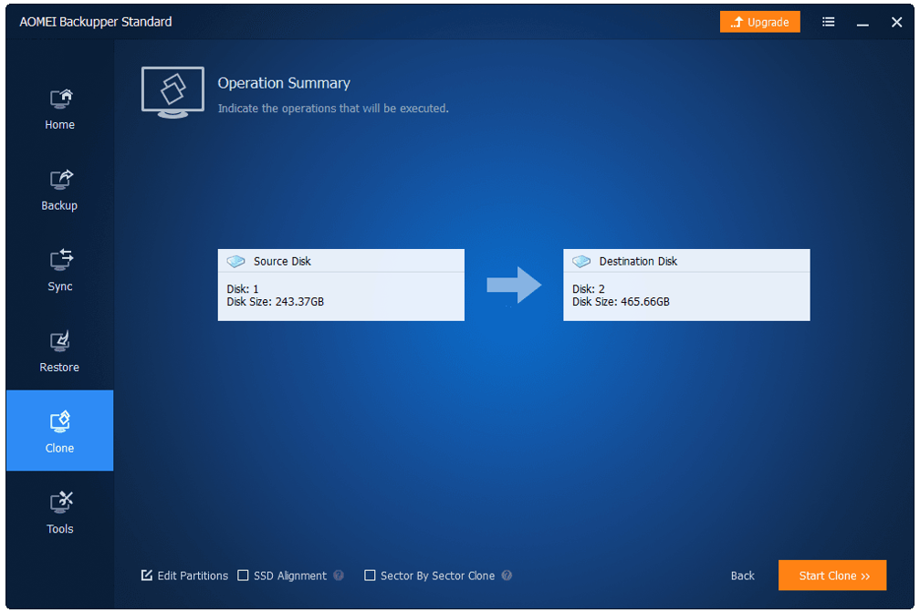 start clone - AOMEI Backupper