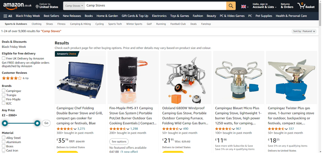 amazon uk camp stoves listings